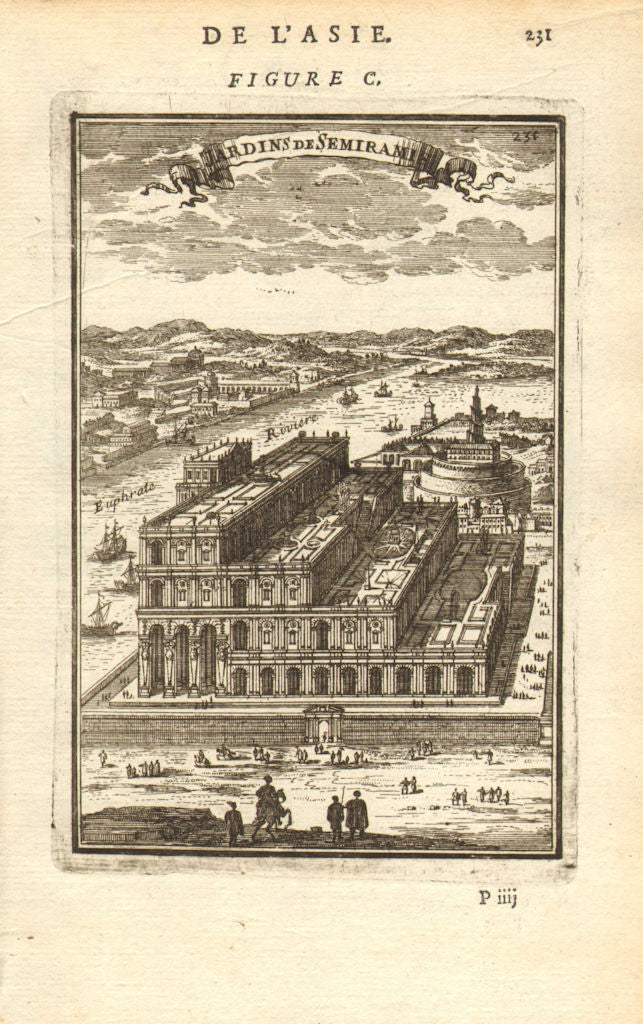 HANGING GARDENS OF BABYLON. 'Jardins de Semiramis'. MALLET 1683 old print